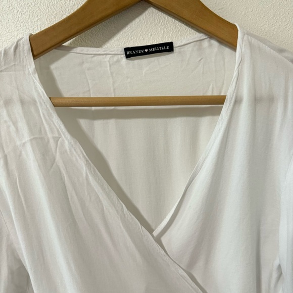 Brandy Melville Wrap Cropped Long Sleeve Top White Viscose-One Size - Picture 4 of 9